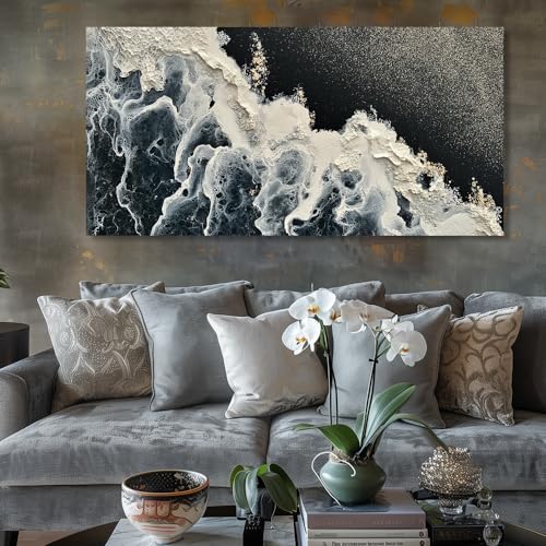 Wall Art Abstract Sea Landscape Painting Seascape Ocean Waves Art Blue,Black and White for Living Room Bedroom Dining Room Home Office Decor 30"x60"(75CMx150CM) by vgrozirh - Image 2