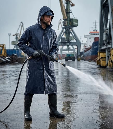 BWOLF POSEIDON Arbeitsmantel Regenmantel Herren Regenmantel Wasserdichte Lange Regenjacke Outdoor Wiederverwendbare Regenbekleidung mit Kapuze (Blau, 3XL)