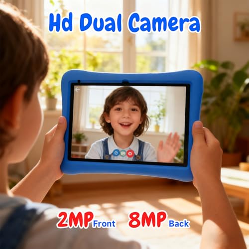 Image of ZZB Kids Tablet 10 Inch, Android 15.0, 8GB (3+5 Extended) RAM 32GB ROM (Expandable to 1TB) Dual Camera 6000mAh Preloaded with Kid-Friendly Apps Tablet with Case,Android Tablets for Kids (Deep Blue)