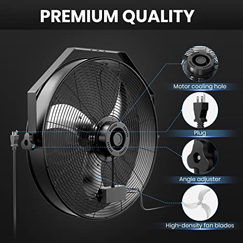 Infinipower 18 Inch High Velocity Wall Mount Fan With Rack, 3 Speed Industrial/Commercial Metal Ventilation Fan #TOP2