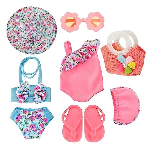 Kajaia 8 Pcs Doll Swimsuit 18 Inch Doll Clothes and Accessories Dress Flip Flops Hat Outfit Swimsuit Accessories for 18 Inch