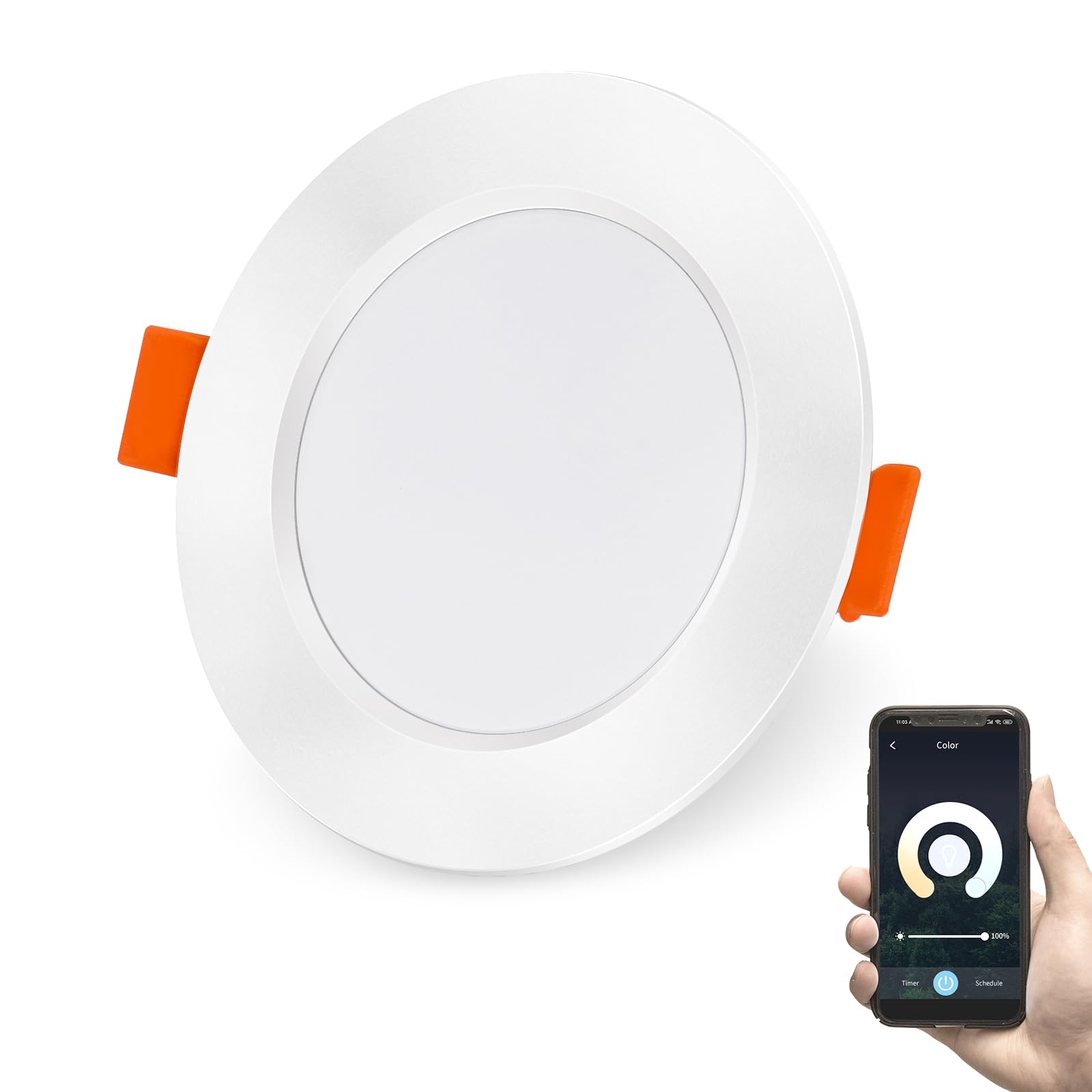 DUSKTEC Smart Recessed Downlights 10W 1000LM, 1 Pack, Work with Alexa, APP Dimmable & Voice Control, 2700K-6000K Warm and Cold White Spot Light, Dimmable LED Recessed Ceiling Spotlights