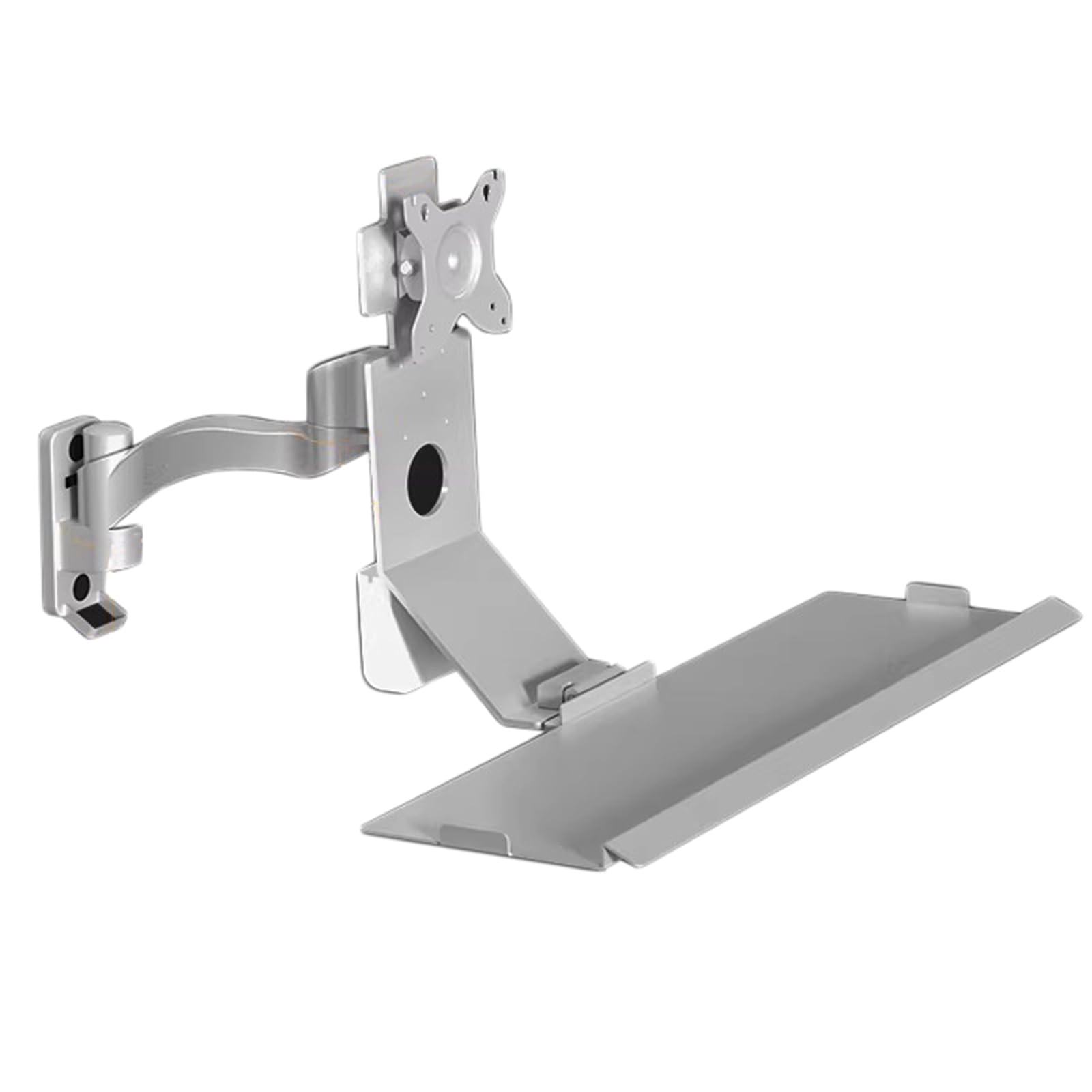 AYCDL Wall Mount Monitor & Keyboard Stand, Ergonomic Workstation, Adjustable Angle, Foldable Tray, Holds 10kg, for 15-27" Screen,Silver
