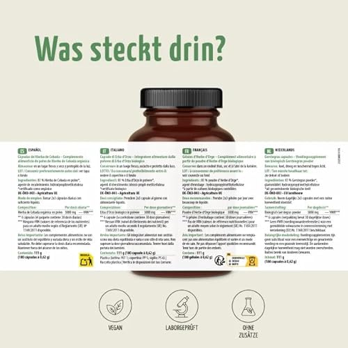 Gerstengras Kapseln Bio 180 Stück | 3000mg je Tagesdosis | fein gemahlenes Gerstengras im Kapsel-Format | aus kontrolliert biologischem Anbau | ohne Zusätze | vegane Kapselhülle | vom Achterhof