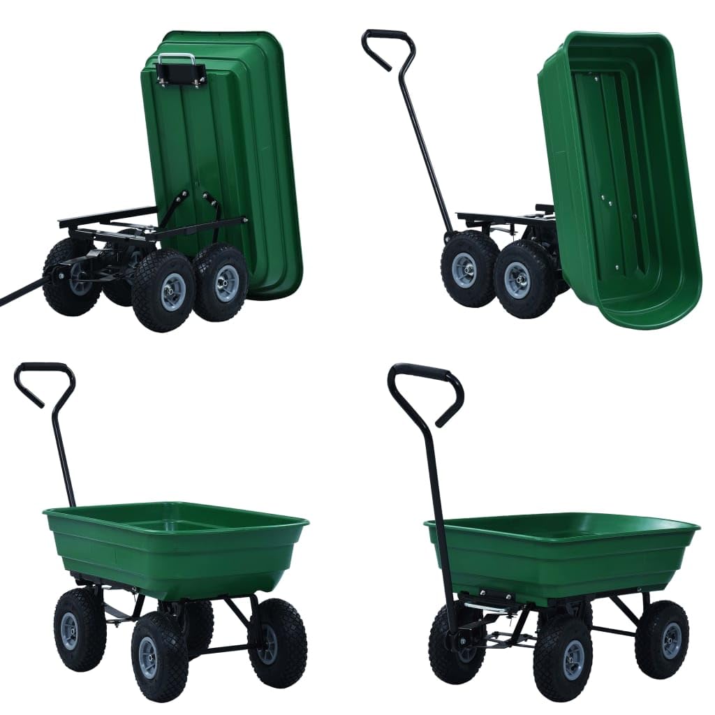 vidaXL Carrito de Mano basculante para jardín 300 kg 75 L Verde