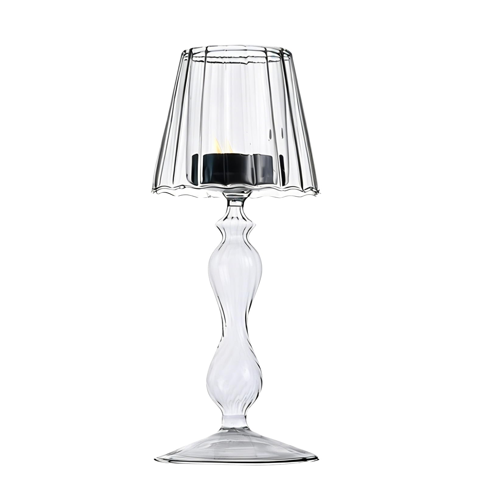 1 portavelas de Cristal Transparente con Forma de lámpara de Mesa 18,5 cm para Cena Fiesta hogar Mesa Fiestas decoración del hogar