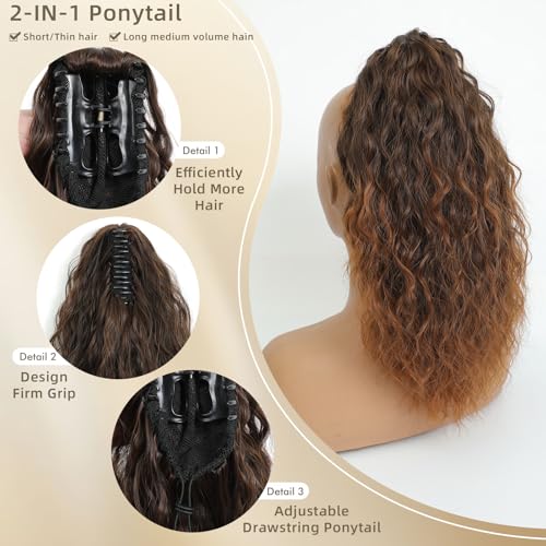 Image of Claw Clip Ponytail Extension Ombre Medium Dark Brown,16In