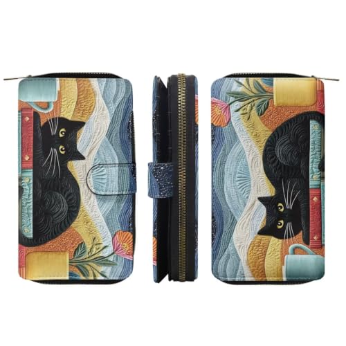 Image of COEQINE Ladies Wallets Pink Leopard Heart Black Printed Leather Phone Long Clutch Purses Check Coin Change Holder