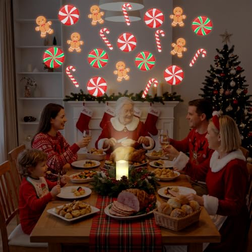 Image of Christmas Flameless Candles Projector Indoor Candy Projector Light Holiday LED Candle Battery Operated Night Light with Remote Timer Gingerbread Peppermint Party Gift Room Home Decor