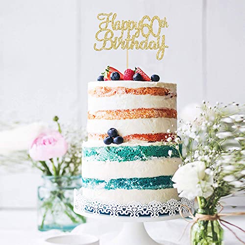 Gyufise 1 Pack Happy 60Th Birthday Cake Topper Gold Glitter Happy Birthday Cake Topper Happy 60 Birthday Cake Decoration For 60Th Birthday Party Decorations #TOP5