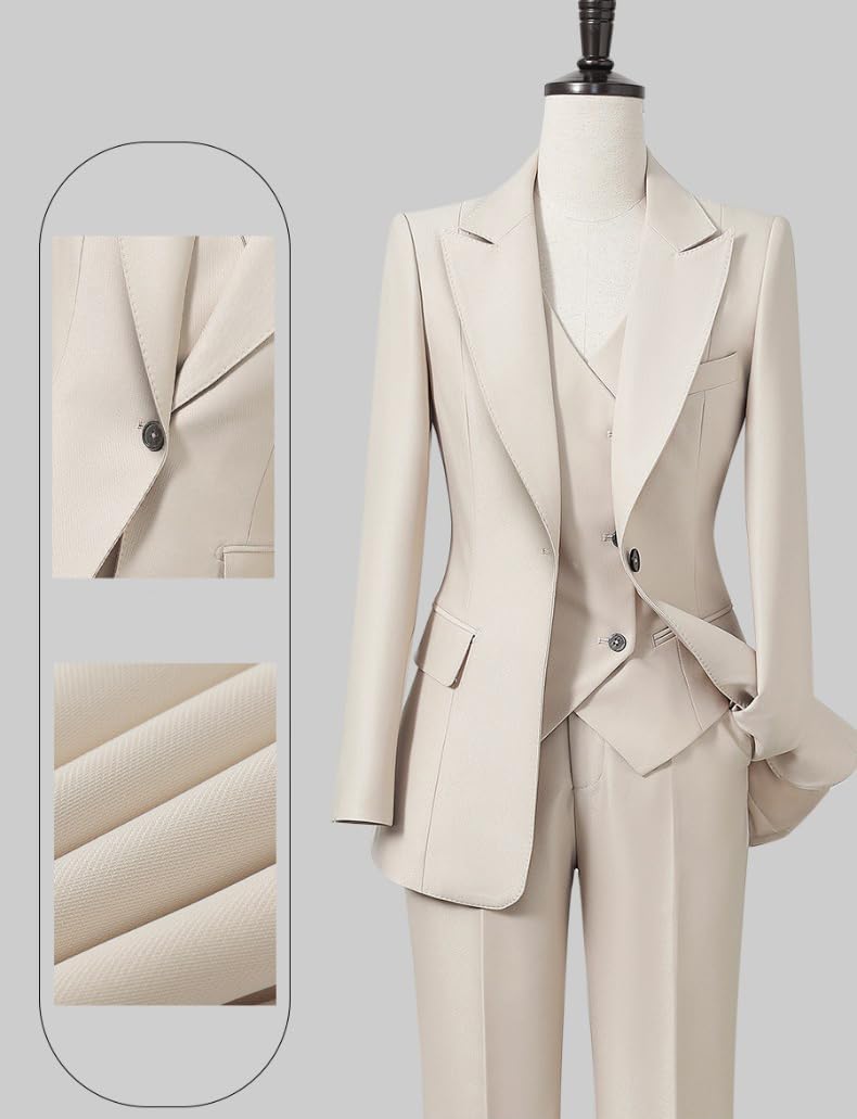 Donna Abito Tre Pezzi Giacca a Un Bottone Gilet a Doppio Petto Pantaloni da Smoking Business Casual