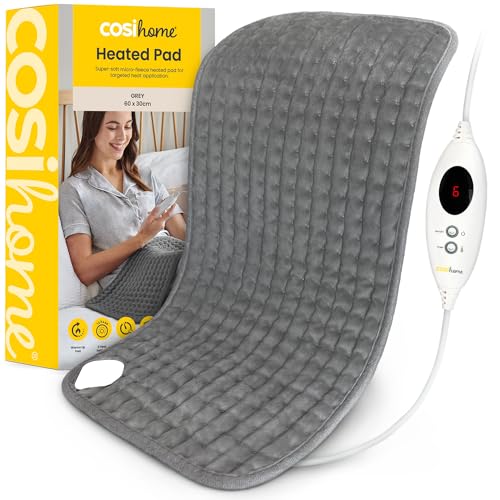 Heat Pad by Cosi Home® - Luxury Electric Heating Pad - Extra-Large, Machine Washable, Digital Remote and 6 Heat Settings to Warm and Relax (Grey) - Heated Pad Heated Pad 60 x 30 cm