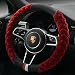 QIMEI】Universal Car Steering Wheel Cover Fluffy Size 38cm / 15" Winter Plush Steering Wheel Cover Warm (B-Red)