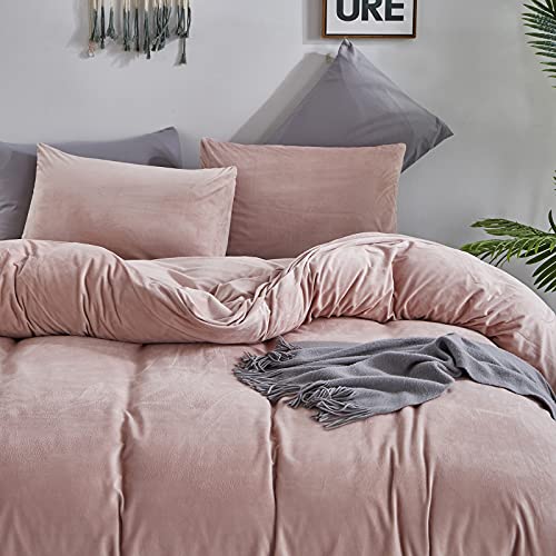 Cottonight Pink Velvet Comforter Set California King Dusty Pink Flannel Bedding Comforter Set Thick Heavyweight Blush Pink Warm Blanket Quilts Winter 3 Piece Pink Velvet Comforter Set For Cal King Bed #TOP5