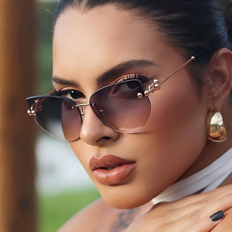 bullabulling Trendy Rimless Cat Eye Sunglasses For Women Sun Glasses Gradient Lens Style UV4003