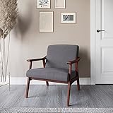 BELLEZE Mid-Century Modern Accent Chair Upholstered Linen Fabric Armchair with Wooden Frame Legs,...