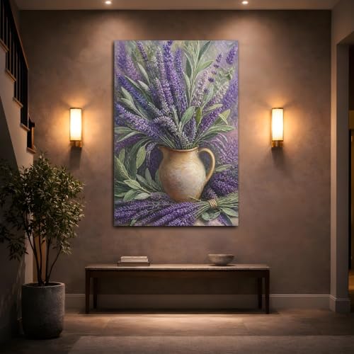 Tableau de fleurs violettes pour habiller un mur vide salon