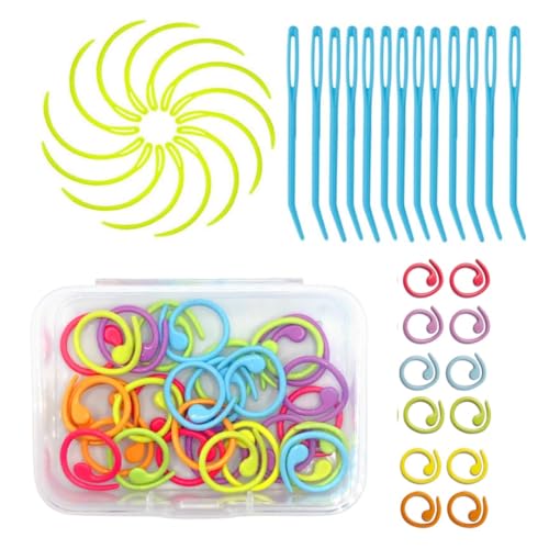 Image of Hilsayum Plastic Yarn Sewing Needle Darning Needles for Yarn Weaving Needles 30 Pcs Stitch Markers Colorful Crochet Stitch Markers for Knitting with Storage Box (Style 3)