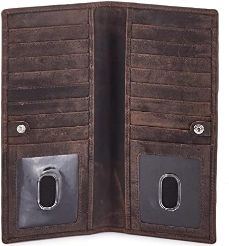 Long Wallet for Men Women Real Leather Bifold RFID Stylish Slim Handmade 2 ID Window Credit Card Holder in Gift Box