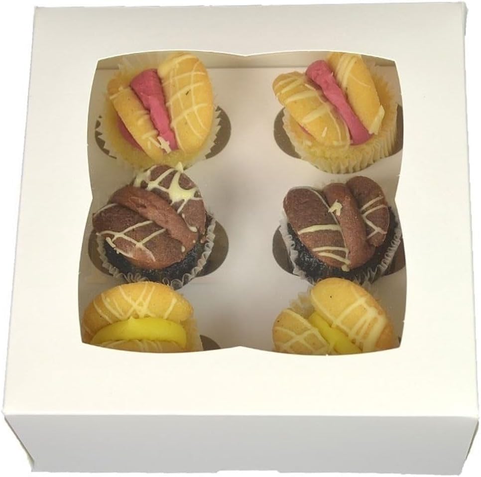 PREMIUM Ultra White Windowed MINI Cupcake Boxes for 6 Cup Cakes & inserts (1)