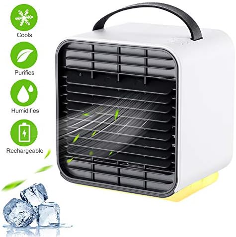 Portable Air Conditioner Fan, TOCOOL Personal Space Air Cooler Desk Fan Mini Evaporative Cooler Purifier Table Fan USB Rechargeable Fan with Handle and Night Light for Home Room Office Dorm, White
