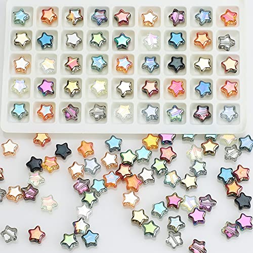 200Pcs Colorful Glass Star Beads Mixed Eletroplated Star Beads for Jewelry Bracelet Necklace Making, 8mm