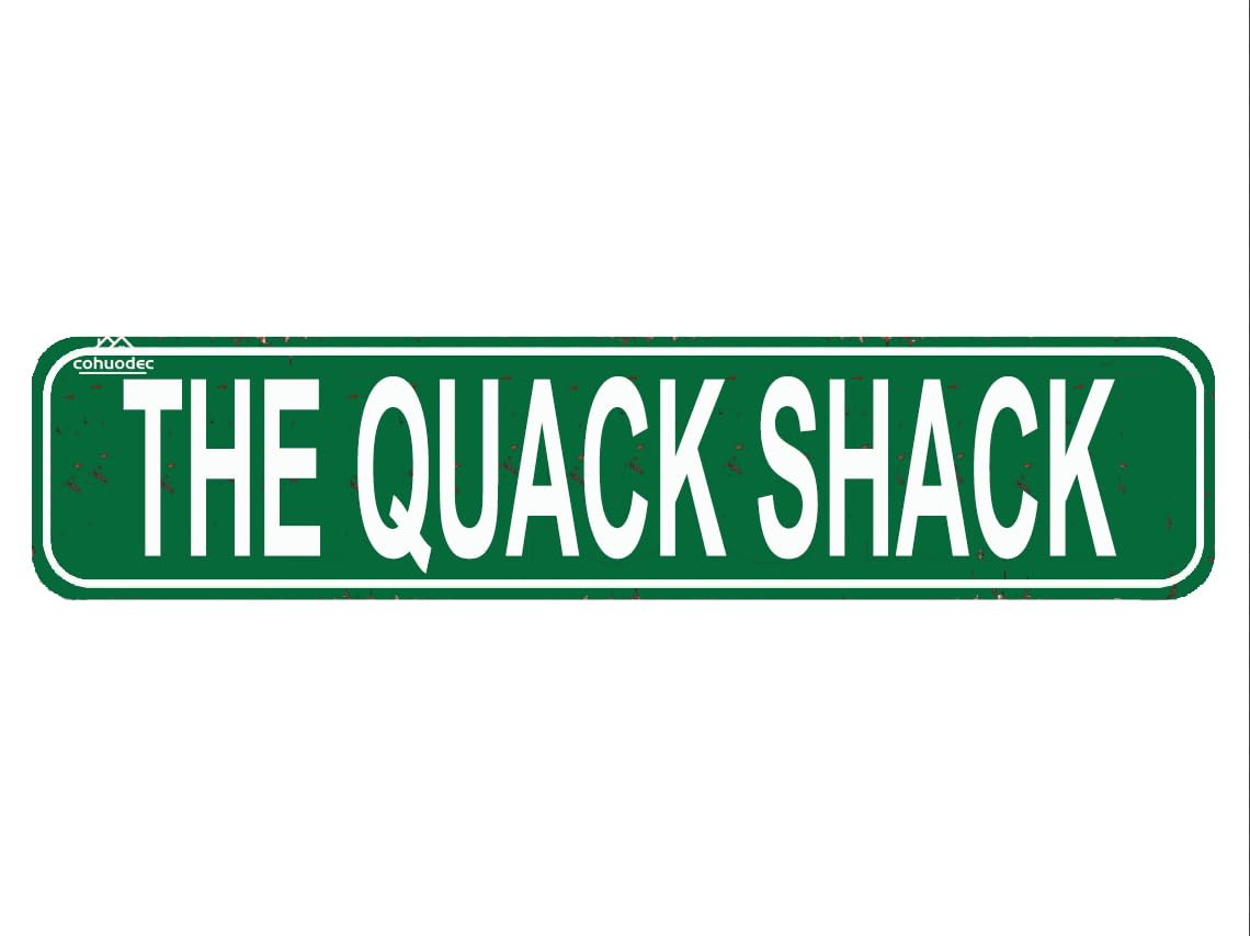 The Quack Shack Decor - Duck Waterfowl Chicken Coop Rustic Street Sign Door Name Plate Plaque Home Pub Bar Wall Decor Retro Green Metal Tin Sign 4x16 Inch