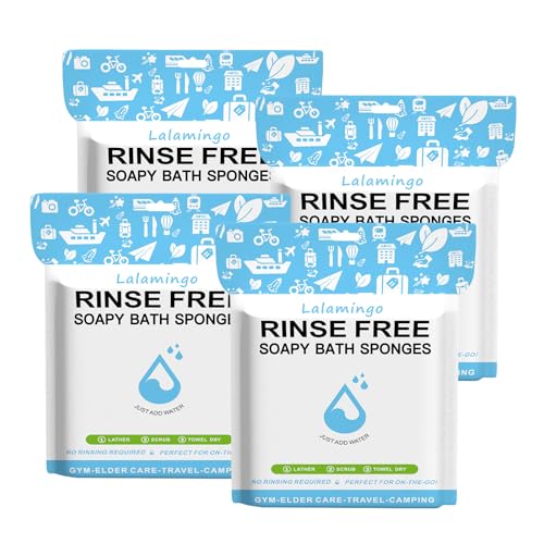 100 PCS Disposable Rinse Free Bath Sponges No Rinse Bathing Wipes for Adults Soap Infused Dry Shower Wipes for Elderly Bedridden Camping Post Surgery(25 Count 4 Pack)