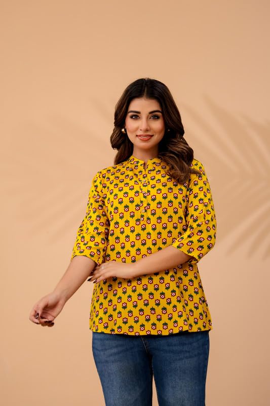 Image of Women's Cotton Printed Kurta Top | 3 /4 Sleeve Straight Kurti Casual Outings