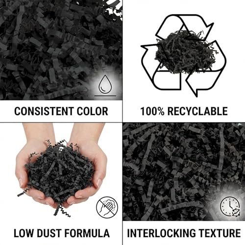 Image of BOX USA Black Crinkle Paper Filler (40lb) - Shredded Paper for Basket Stuffing, Shipping, Packaging, Confetti, Crafts & Holidays - Crinkle Cut