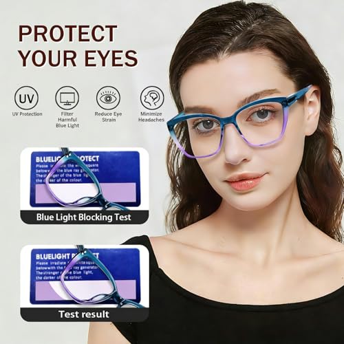 Image of Henotin Reading Glasses for Women, 2 pack Fashion Oversized Blue Light Readers for Women, Spring Hinge Cat Eye Glasses