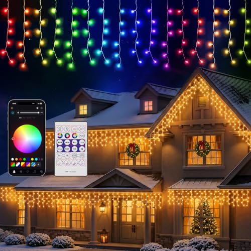 Image of Quntis Smart Christmas Icicle Lights Outdoor with App Remote Control, 10m