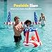 Inflatable Pool Floats Set American Flag Volleyball Net & Basketball Hoops, Swimming Pool Game Toy for Kids and Adults, Floating, Volleyball Court (105”x28”x38”)|Basketball (27.6”x23”), Red White