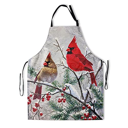 Delantal de Feliz Navidad con 2 bolsillos, impermeable, duradero, ajustable, para Navidad, barbacoa, parrilla, jardinería, regalo de vacaciones, Pájaro rojo, talla única Cover