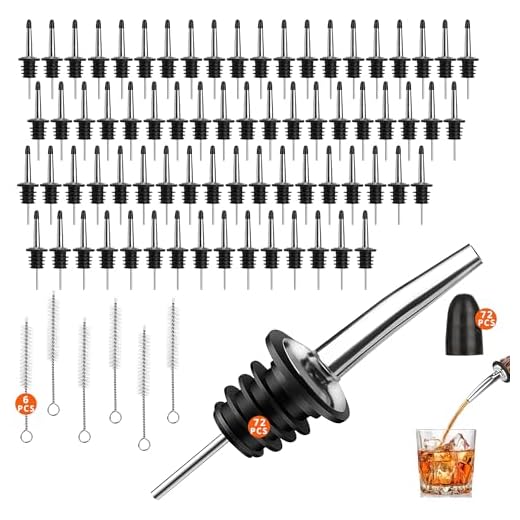 72 PACK Femilkt Liquor Pour Spout With Dust Caps,Stainless Steel Pourers Spouts for Liquor Bottles,Bottle Pourers for Alcohol, Olive Oil - Speed Pourers, Bar Bartender Accessories