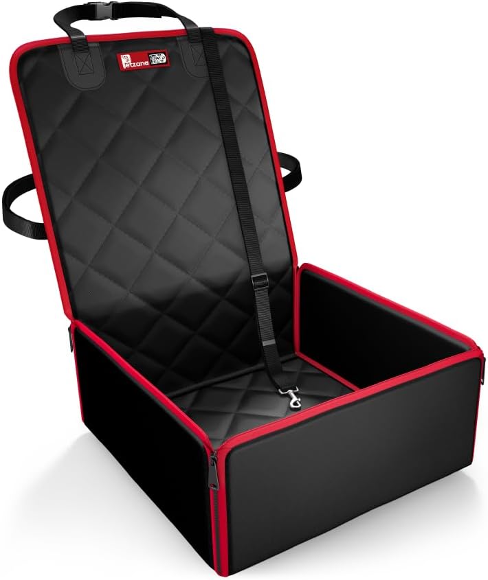 Just Pet ZoneDog Car Seat 2 IN 1 - Travel Accessories Front Cars Seats Cover for Dogs, Small to medium sized - Car Seat covers & Protector waterproof foldable with Safety Seat Belt (Red, Size)