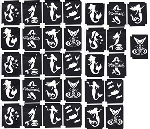 Mermaid Collection (32 Tattoo Glitter Airbrush Stencil Mermaid)