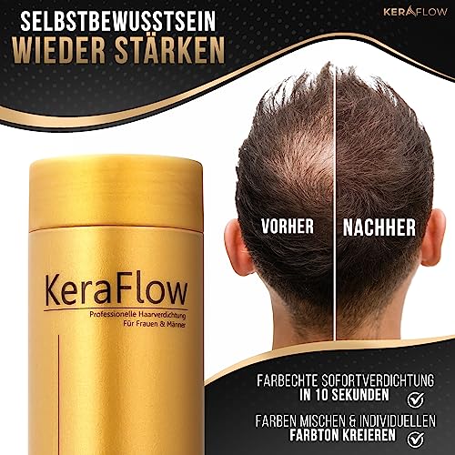 KeraFlow Streuhaar [Dunkles dunkelbraun] 28g - Schütthaar zur Haarverdichtung - Haarfasern für dichtes Haarvolumen gegen Haarausfall, kahle Stellen und dünnes Haar - Hair Fibers für Damen & Herren