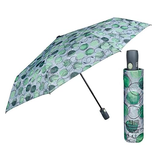 PERLETTI Paraguas Plegable Abre y Cierra Automático Mujer Plata Verde - Paraguas Antiviento Compacto Mini Colorado - Paraguas para Chica Resistente Original Pequeño - Diámetro 98 cm (Círculos Verdes)