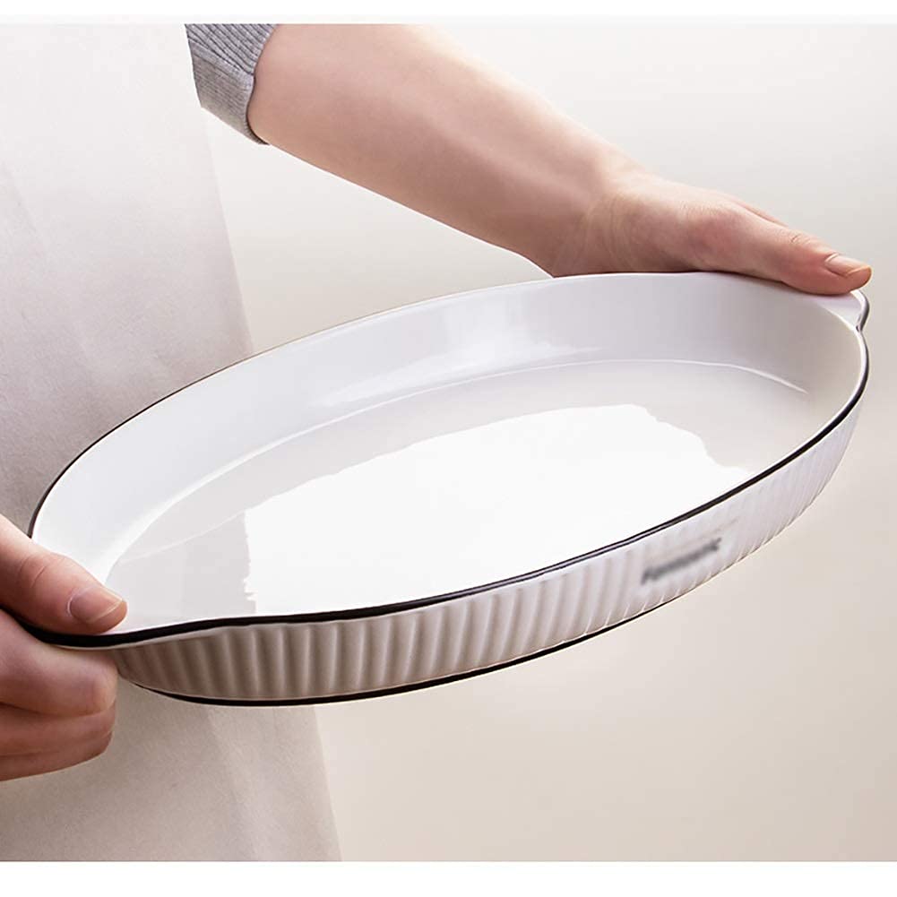 Vaisselle Grandes assiettes plates pour restaurant de cuisine Service de vaisselle en céramique pour micro-ondes et lave-vaisselle (Couleur : Blanc A, Quantité : 4) little surprise