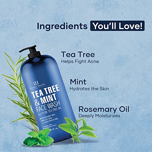 Botanic Hearth Tea Tree Face Wash With Mint - Acne Fighting, Therapeutic, Hydrating Liquid Face Soap With Pure Tea Tree Oil - For Women And Men, Paraben Free, Fights Acne - 16 Fl Oz #TOP1