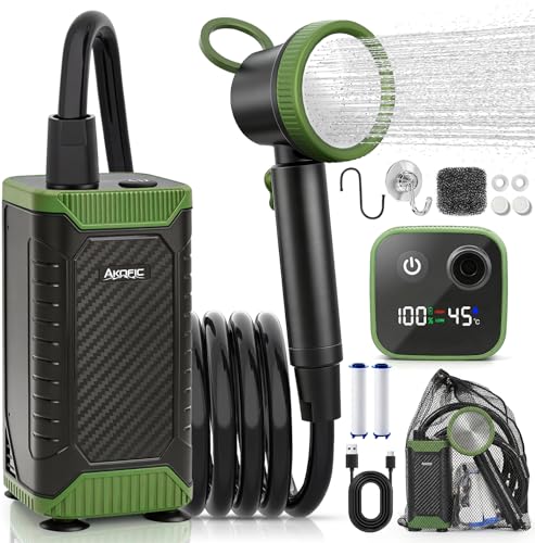 Ducha Portatil Camping, 8000mAh Recargable Ducha Electrica con Pantalla Digital Inteligente, Modo de Doble Velocidad, Ducha Camper Exterior para Acampar, Viajes, Coche Lavado, Duchas para Perros