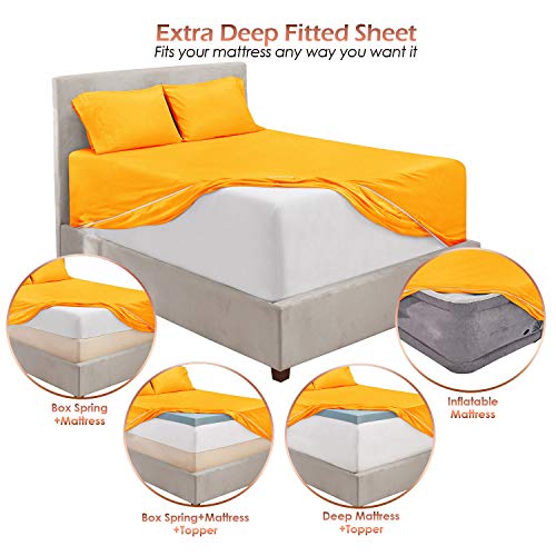 Image of Hearth & Harbor Extra Deep Pocket Sheets - 4 Piece Hotel Luxury Sheet Set Fits Up to 24 inch Mattress - Ultra Soft Luxury Bed Sheet Set - Soft & Breathable - Twin XL, Yellow