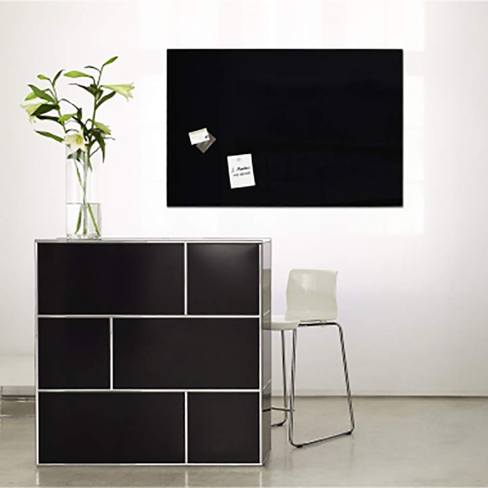 SIGEL GL120 Premium Glas-Magnettafel 60 x 40 cm schwarz hochglänzend, SGS geprüft, einfache Montage, incl. 3 starke Magnete, für Büro & Küche, Artverum