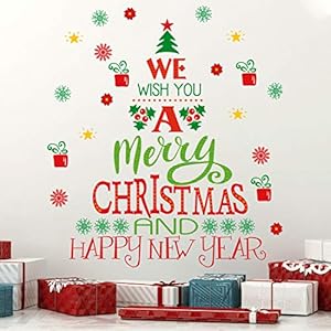 KAIRNE Autocollants de Fenêtre Noël,NoëL Autocollants Décoration,Stickers Muraux Arbre de Noël,Autocollant Couleur Flocon de Neige,DIY Amovible PVC DéCalcomanie Noël pour Noël Fête Porte Mur Décor 51PWf5qQufL. SS300