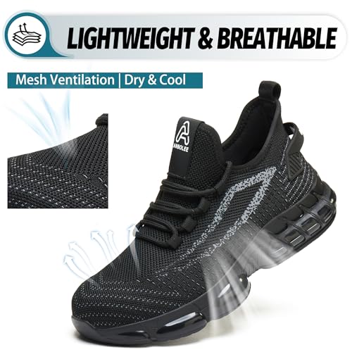 Image of Breathable Steel Toe Sneakers for Women Lightweight Puncture Proof Work Shoes Non Slip Safety Tennis Shoes Comfortable for Construction Industrial Warehouse