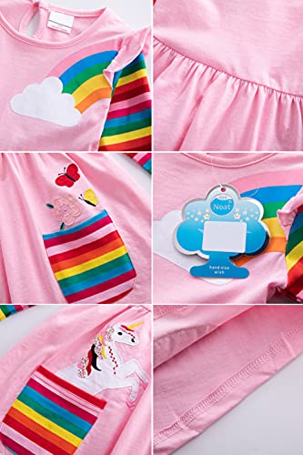 Kids Girls Long Sleeve Unicorn Dress Cartoon Pony Rainbow Printed Casual Dress Fall Winter Tunic Dresses3