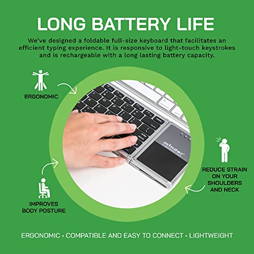 Obvus Solutions - Minder Foldable Bluetooth Keyboard With Trackpad, Silver – Wireless Portable Keyboard For Laptop, Tablets, And Phones #TOP2