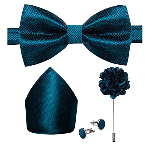 Image of DiBanGu Pre-Tied Bow Ties for Men Silk Adjustable Tuxedo Bowties Pocket Square Cufflinks Set with Lapel Pin Jacquard Woven