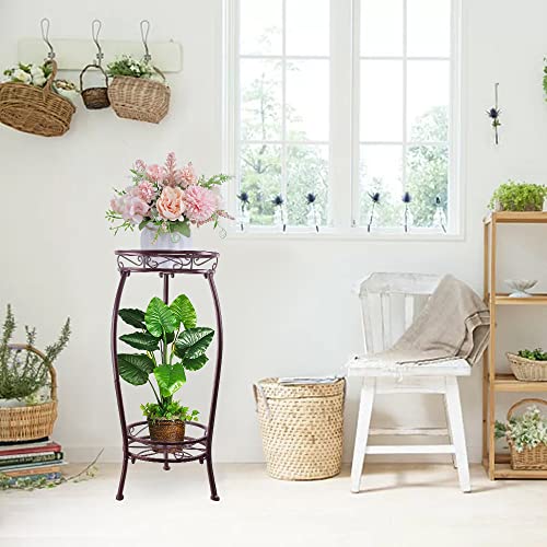 Yhijurs Metal Plant Stand,Indoor Outdoor 2 Tiers Tall Plant Stands,27.1'' Iron Corner Flower Pot Holder, Plant Rack,Display Shelf Racks For Home Garden Office -Brown #TOP5